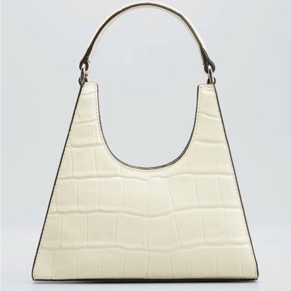 STAUD Cream Croc-Embossed Crossbody Bag
